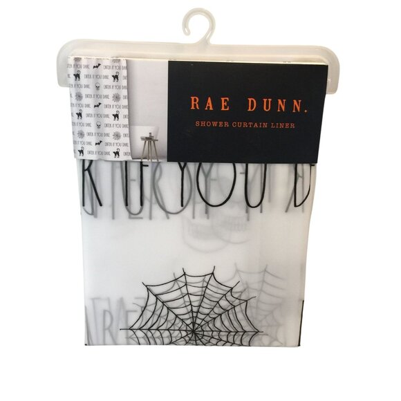 RAE DUNN Enter If You Dars Shower Curtain Liner Frosted Spider Web - Picture 1 of 3